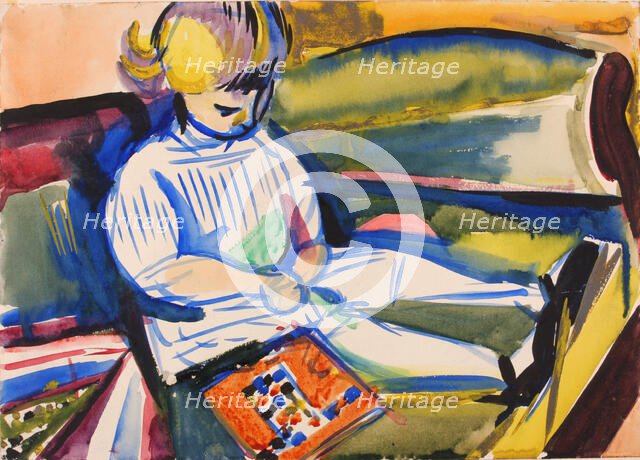 Child on Sofa, ca. 1914-1918. Creator: Henry Lyman Saÿen.