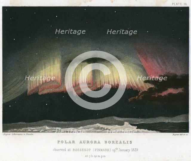 Aurora Borealis or Northern Lights, curtain form 1839. [1872]. Artist: Rapine