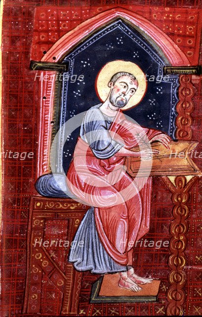 Saint John writing the Gospel, a miniature of a 10th century codex.
