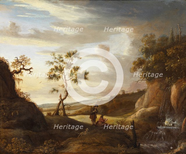 Landscape with an artist who paints a waterfall, 1640s. Artist: Lievens, Jan (1607-1674)