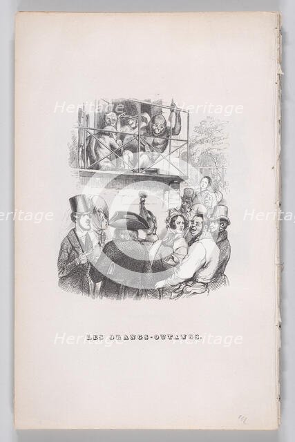 Orangutans from The Complete Works of Béranger, 1836. Creator: Jean Ignace Isidore Gerard.