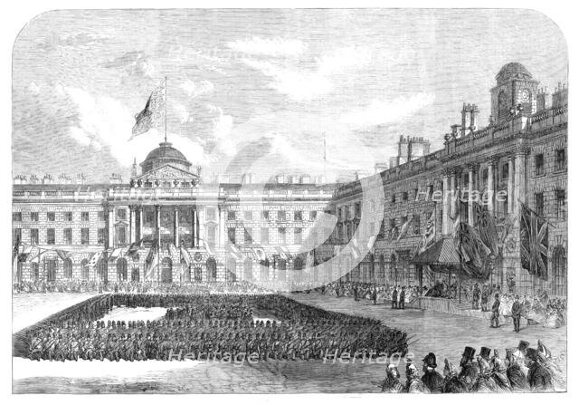Inspection of Civil Service Volunteers by the Prince of Wales...Quadrangle of Somerset House, 1864. Creator: Unknown.
