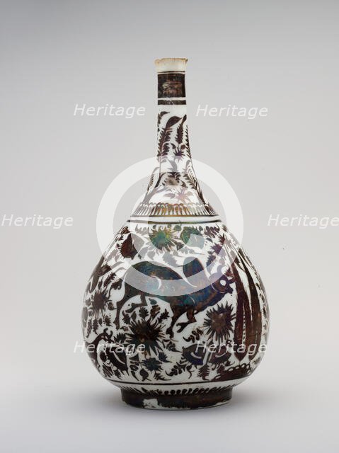 Pear-Shaped Bottle with a Bullock Design, Iran, second half 17th century. Creator: Unknown.