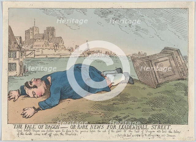 The Fall of Dagon - Or Rare News for Leadenhall Street, January 4, 1784., January 4, 1784. Creator: Thomas Rowlandson.