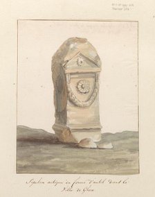 Grave monument in the form of classical altar in the city of Gozo, 1778. Creator: Louis Ducros.