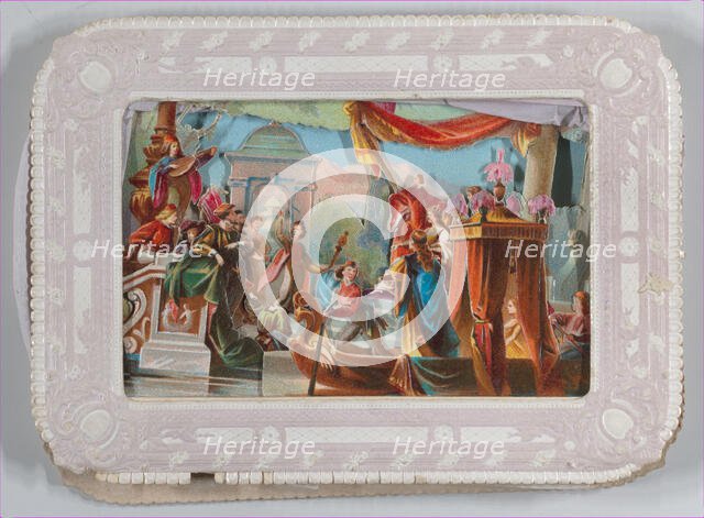 Valentine - Mechanical - scene of barge, troubadours, Temple of Hymen, ca. 1875., ca. 1875. Creator: Anon.