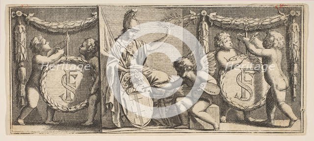 Minerva and the Arms of François Sublet de Noyers Painted by the Geniu..., mid to late 17th century. Creator: Abraham Bosse.