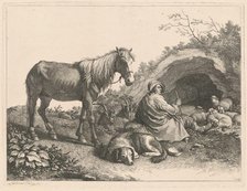 Seated Shepherd with Horse, Dog, Goats and Sheep, after 1776. Creator: Francesco Londonio.