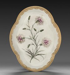 Quatrelobed Dish from Dessert Service: Pinks--Maddocks Beauty, c. 1800. Creator: Derby (Crown Derby Period) (British).