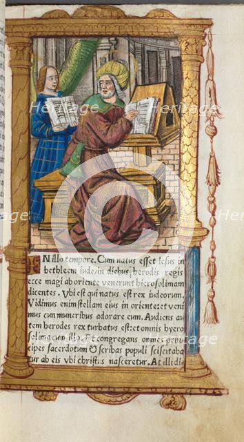 Printed Book of Hours (Use of Rome): fol. 19r, St. Matthew, 1510. Creator: Guillaume Le Rouge (French, Paris, active 1493-1517).
