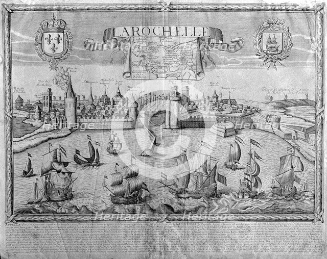 View of the city of La Rochel, metal engraving signed by Jollain.