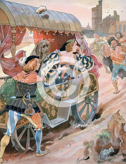 'Attack on a carriage, Quai de Nesles, Reign of Francis I, 16th century', c1870-1950.Artist: Ferdinand Sigismund Bac