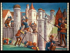 Scene of a battle defending Constantinople, miniature of the incunabula 'Ogier le Danois', printe…