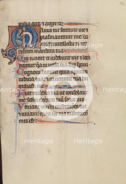 Initial M: A Saint Holding a Scroll; Bute Psalter, text and illumination about 1285. Creator: Bute Master.