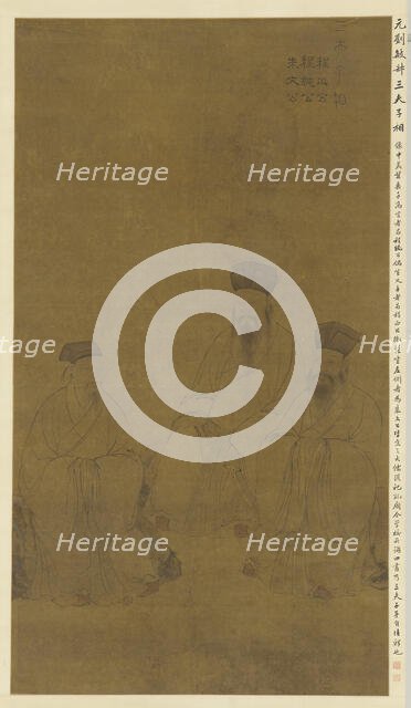 Portraits of Three Scholars: Cheng Hao, Cheng Yi, and Zhu Xi, Yuan dynasty, 13th-14th century. Creator: Liu Minshu.