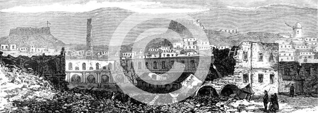 Sketches at Cartagena after the Siege: scene of explosion of Artillery Park, 1874. Creator: Unknown.