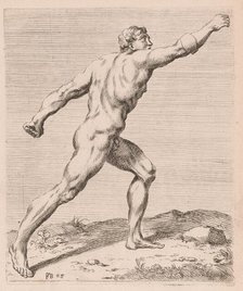 The Borghese Gladiator, side view, turned to right [plate 28], 1638. Creator: François Perrier.