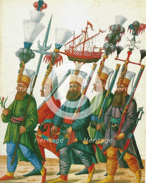The Janissaries. From the Codex Vindobonensis 8626, fol 13, ca 1590.