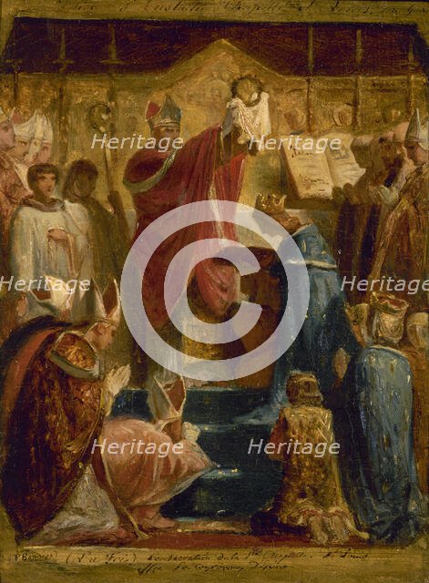 Esquisse pour l'église Saint-Eustache : (La Foi) Consécration de la Ste Chapelle, St Louis..., 1855. Creator: Felix Joseph Barrias.