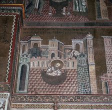 A mosaic showing St Paul escaping from a city in a basket, 12th century. Artist: Unknown
