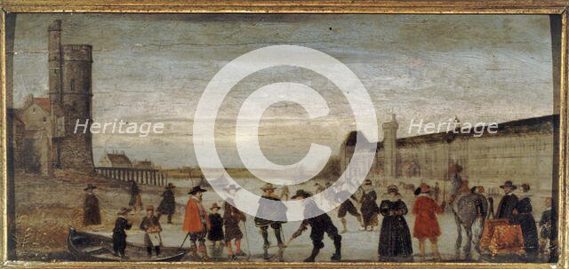Skaters on the Seine in 1608, c1608. Creator: Unknown.
