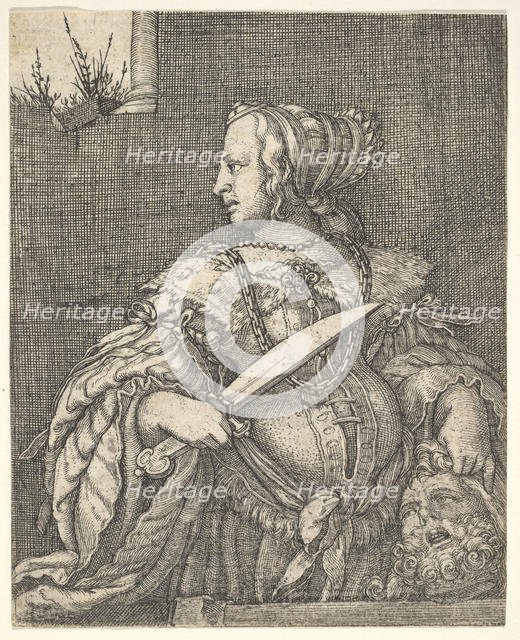 Judith, half-length and in profile to the left, a sword in her right hand and the head of Holo.... Creator: Barthel Beham.