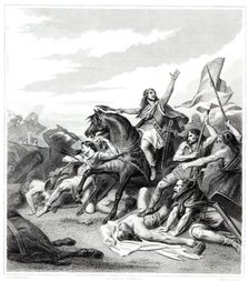 Battle of Tolbiac. The Franks of Sigobert defeat the Germans in the year 496. Engraving from 1853.