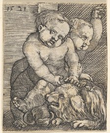 Two Boys Playing with a Dog, mid-16th century. Creator: Barthel Beham.