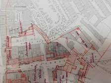 Plan of buildings in Whitehall, Westminster, London, 1874.  Creator: Tom Higgs.