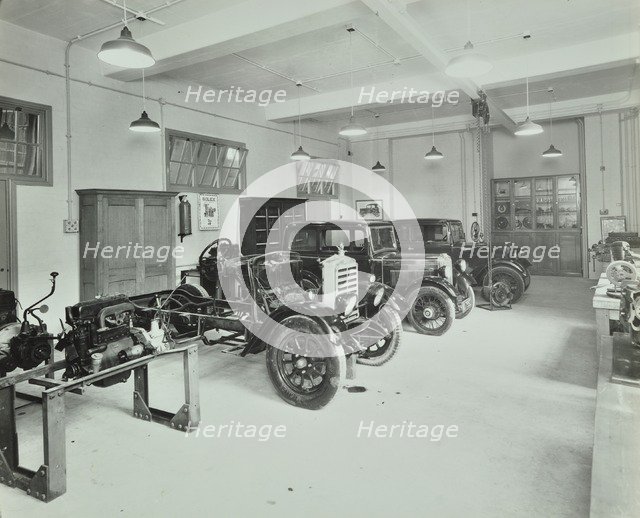 Motor room, Wandsworth Technical Institute, London, 1937. Artist: Unknown.