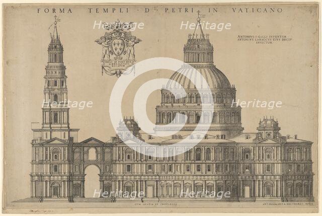 Antonio da Sangallo's project for St Peter's, plan of the façade extended to the left w..., 1540-49. Creator: Unknown.