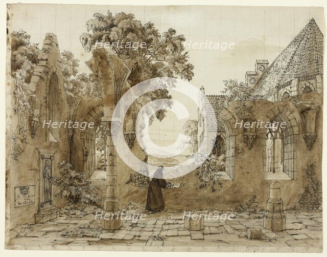 Monk in the Ruins of a Monastery, 1820/1830. Creator: Domenico Quaglio II.