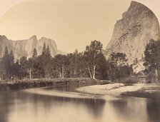 River View, Down the Valley, Cathedral Rock on Left, 1861, Yosemite. Creator: Carleton Emmons Watkins.