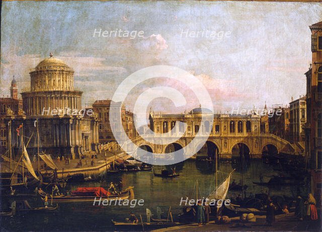 Capriccio with an imaginary bridge over the Grand Canal, Mid-18th century. Creator: Canaletto (1697-1768).