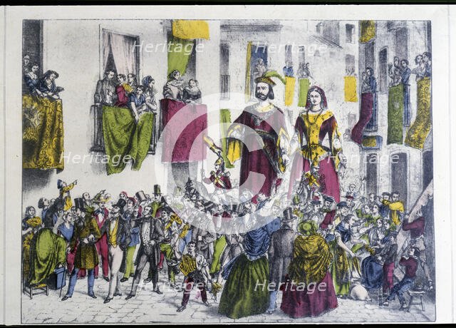 Corpus Christi procession in Barcelona, 1860. Creator: Puiggari, Ramón (1820-1894).