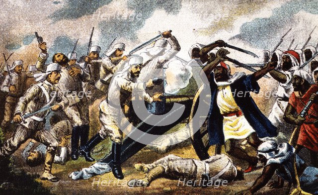 Campaign of Morocco, attack of the Moors against Spanish positions, July 18, 1909, engraving of t…