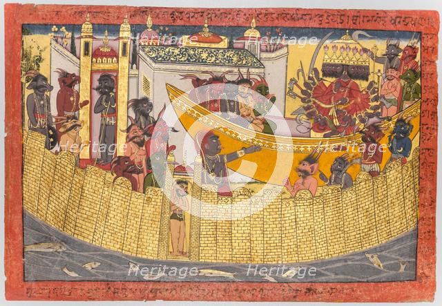 Ravana’s sister complains that her nose was cut off by Lakshmana as the demons..., 1690-1710. Creator: Unknown.