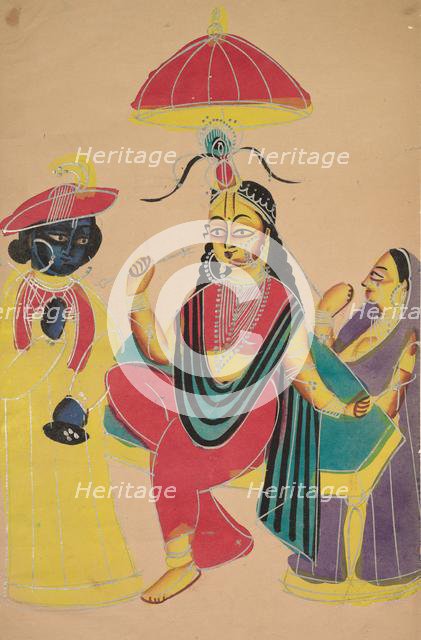 Krishna Standing by Radha who is Seated on a Chair, 1800s. Creator: Unknown.