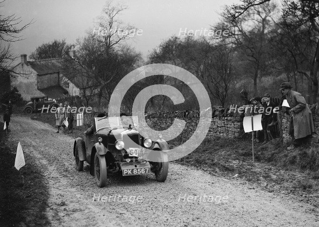 Riley open 4-seater tourer of Hugh Hunter competing in the NWLMC London-Gloucester Trial, 1931. Artist: Bill Brunell.