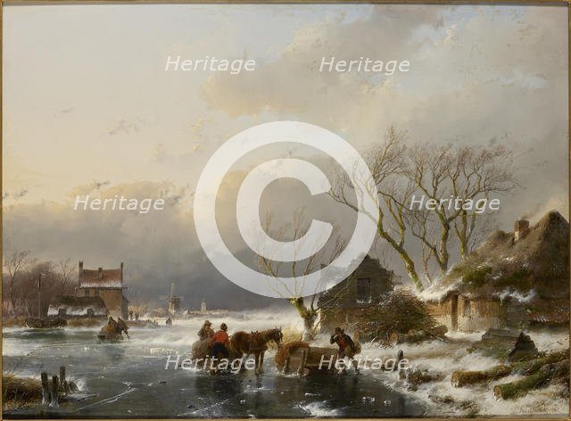 Winter landscape with a frozen river, 1847. Creator: Schelfhout, Andreas (1787-1870).
