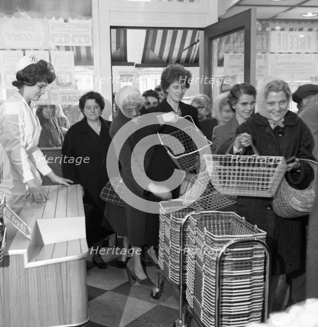 Opening of Brough's supermarket, Thurnscoe, South Yorkshire, 1963.  Artist: Michael Walters