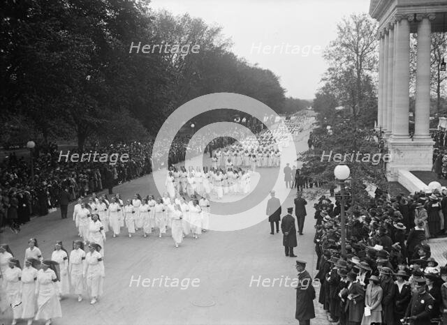 Red Cross, American - Dedication of Building. Nurses Parade And Motor Corps, 1917. Creator: Harris & Ewing.