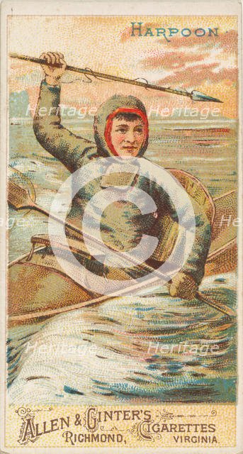 Harpoon, from the Arms of All Nations series (N3) for Allen & Ginter Cigarettes Brands, 1887. Creator: Allen & Ginter.