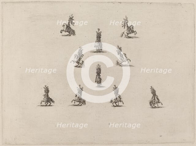 Ten Cavaliers with Large Plumed Helmets, 1652. Creator: Stefano della Bella.