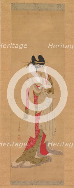 Courtesan with a Letter in Her Mouth, 1756-1815. Creator: Hosoda Eishi.