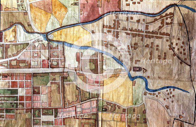 Detail of a map of the village of Gracia (Barcelona) in 1845.