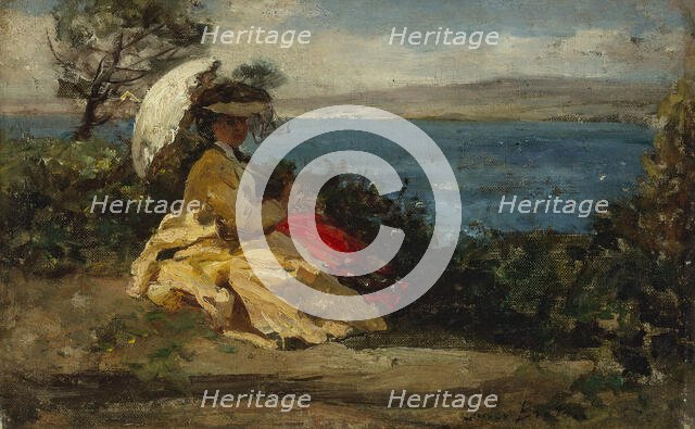 Femme à l'ombrelle, baie de Douarnenez, between 1870 and 1875. Creator: Jules Breton.