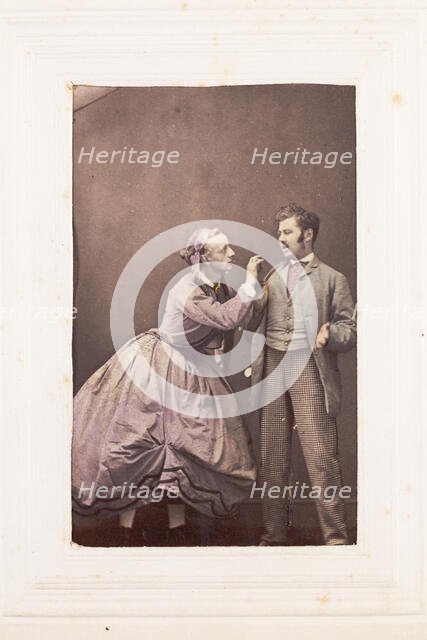 Two men, one in drag, posing in disagreement, [between 1890 and 1899?]. Creator: Unknown.