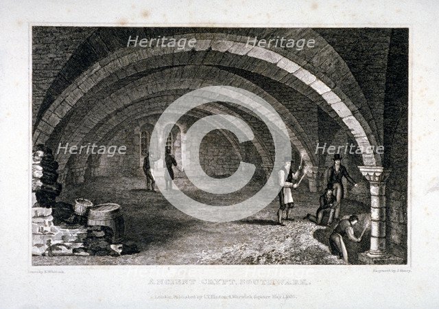 Interior view of the crypt, St Saviour's Church, Southwark, London, 1830.                        Artist: J Shury