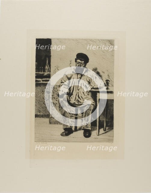 Plate from l'Assommoir (bearded man seated at table), 1878. Creator: Gaston la Touche.